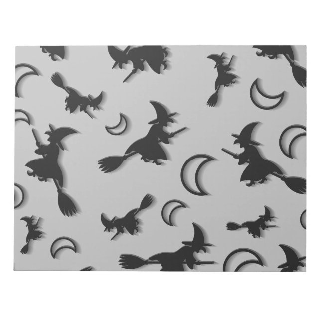 Flying witch among half moon at Halloween night 3D Notepad (Front)