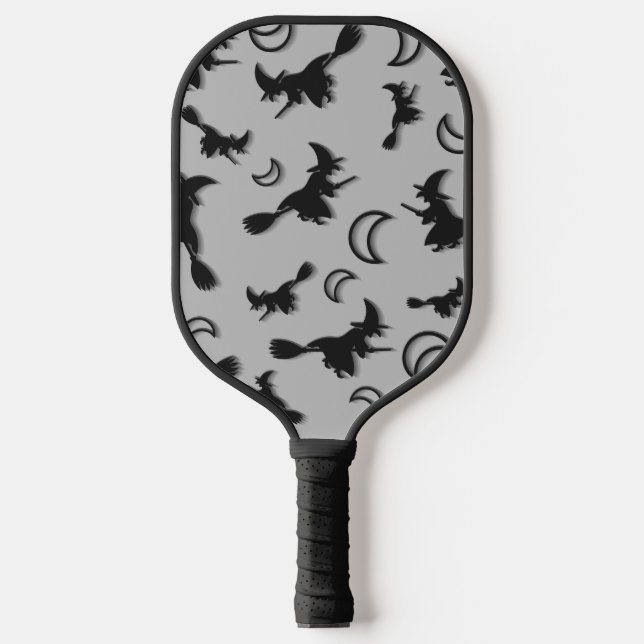 Flying witch among half moon at Halloween night 3D Pickleball Paddle (Front)