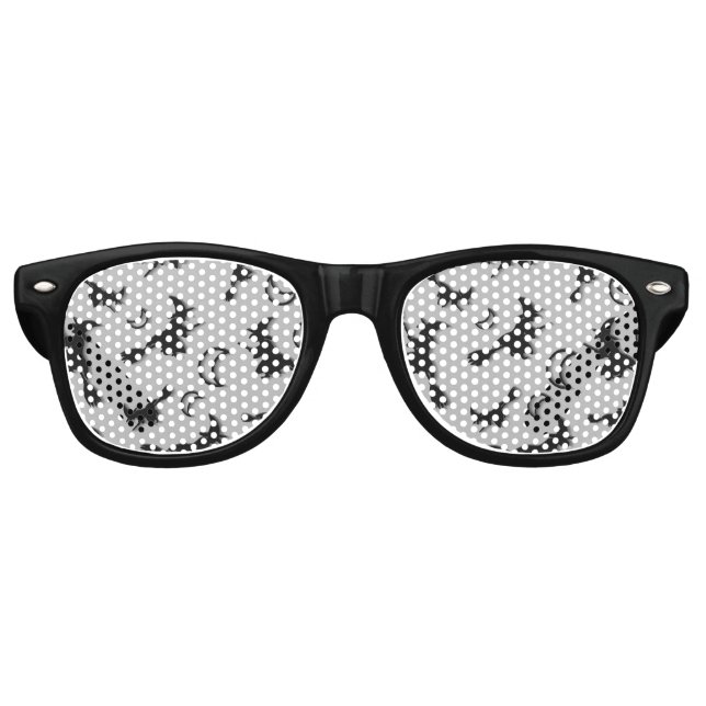 Flying witch among half moon at Halloween night 3D Retro Sunglasses (Front)