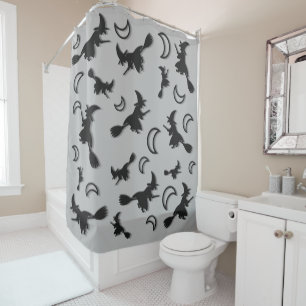 Flying witch among half moon at Halloween night 3D Shower Curtain