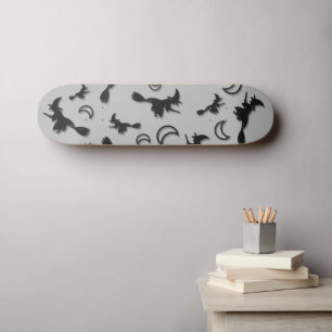 Flying witch among half moon at Halloween night 3D Skateboard