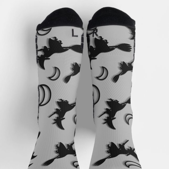 Flying witch among half moon at Halloween night 3D Socks (Top)