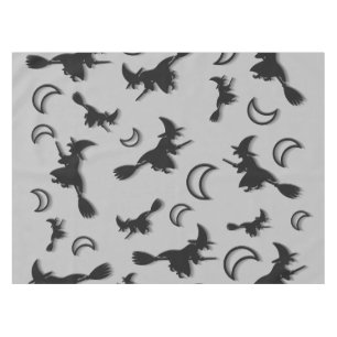 Flying witch among half moon at Halloween night 3D Tablecloth