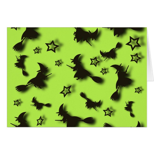 Flying witch among stars at Halloween night 3D  (Front Horizontal)