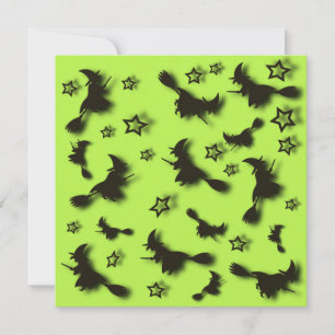 Flying witch among stars at Halloween night 3D