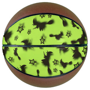 Flying witch among stars at Halloween night 3D Basketball