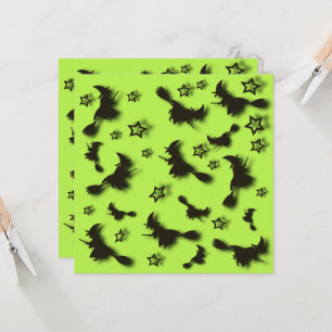 Flying witch among stars at Halloween night 3D  Card