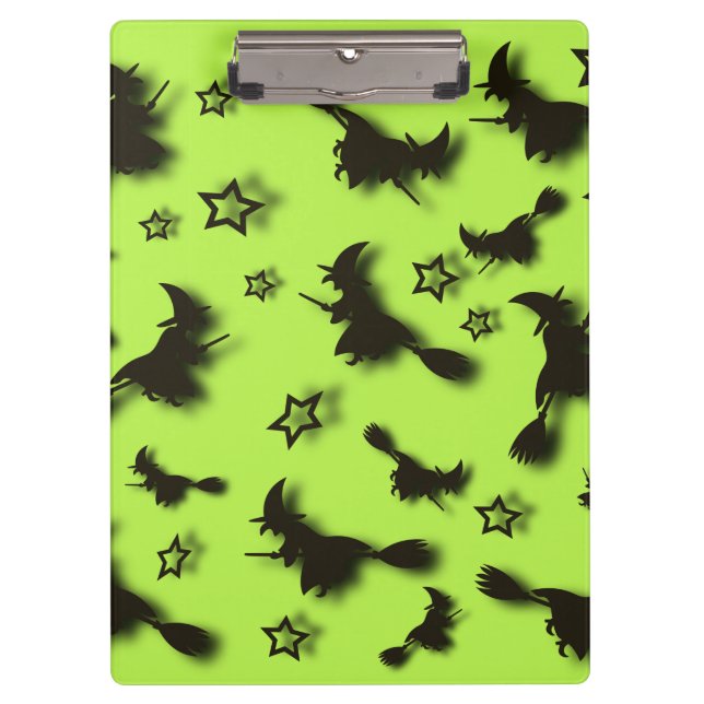 Flying witch among stars at Halloween night 3D Clipboard (Front)