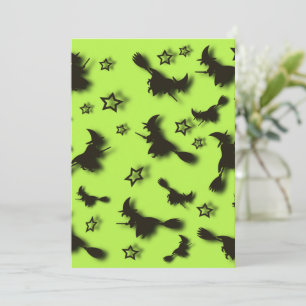 Flying witch among stars at Halloween night 3D Holiday Card