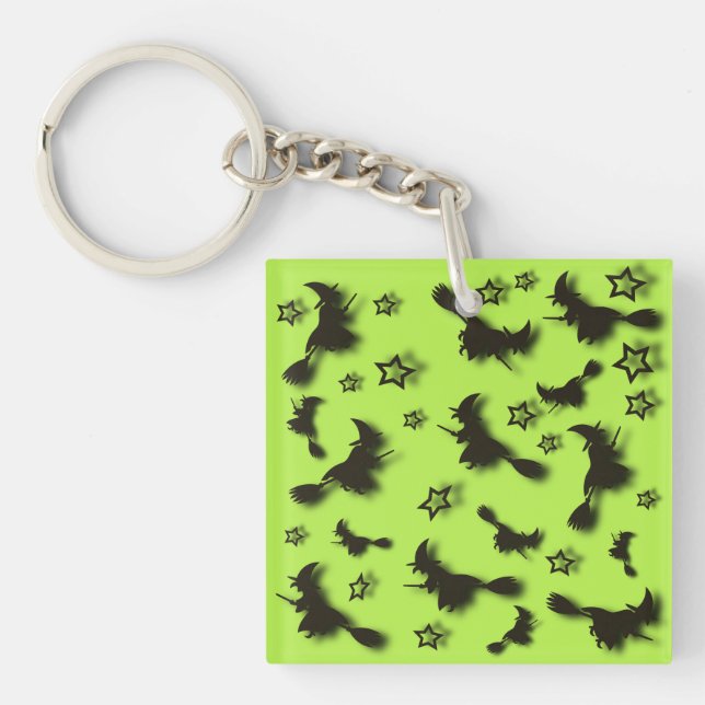 Flying witch among stars at Halloween night 3D  Key Ring (Front)