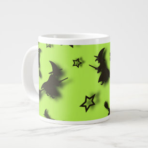 Flying witch among stars at Halloween night 3D Large Coffee Mug