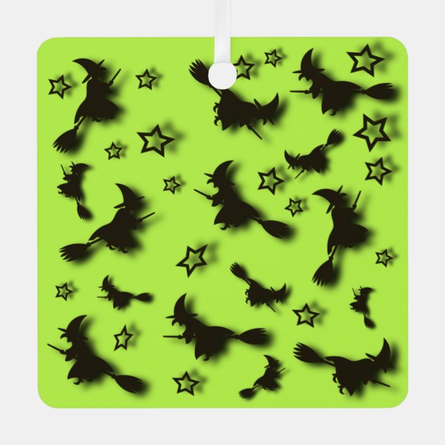 Flying witch among stars at Halloween night 3D Metal Tree Decoration (Front)