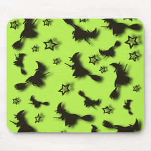 Flying witch among stars at Halloween night 3D Mouse Pad