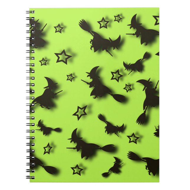 Flying witch among stars at Halloween night 3D  Notebook (Front)