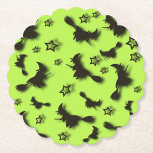 Flying witch among stars at Halloween night 3D Paper Coaster