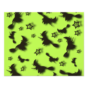 Flying witch among stars at Halloween night 3D Photo Print