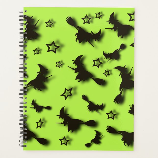 Flying witch among stars at Halloween night 3D Planner (Front)