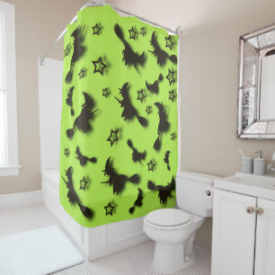 Flying witch among stars at Halloween night 3D Shower Curtain