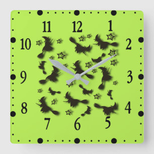 Flying witch among stars at Halloween night 3D Square Wall Clock