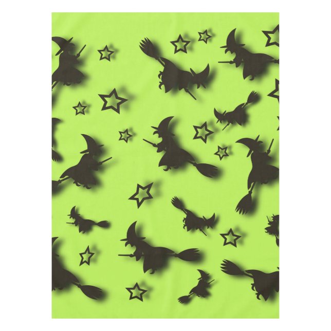 Flying witch among stars at Halloween night 3D  Tablecloth (Front)