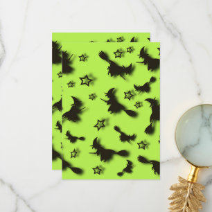 Flying witch among stars at Halloween night 3D  Thank You Card