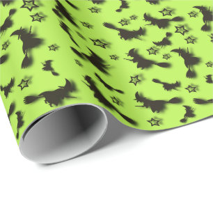 Flying witch among stars at Halloween night 3D  Wrapping Paper