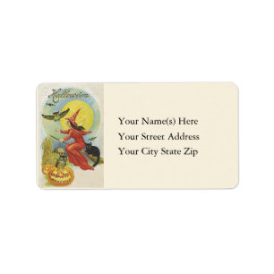 Flying Witch and Owls Halloween Address Label