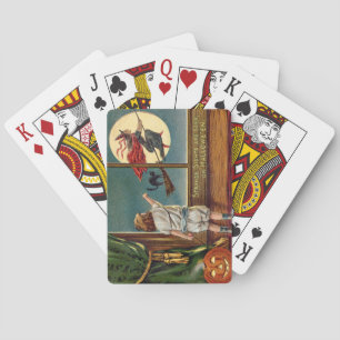 Flying Witch Black Cat Ful Moon Pumpkin Playing Cards