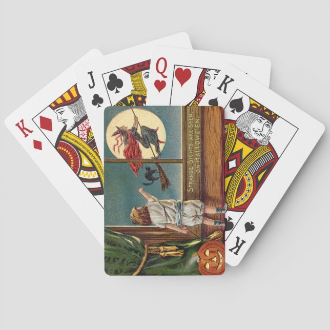 Flying Witch Black Cat Ful Moon Pumpkin Playing Cards (Back)
