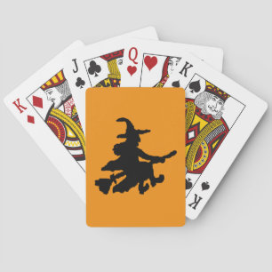 Flying Witch Black on Orange Playing Cards