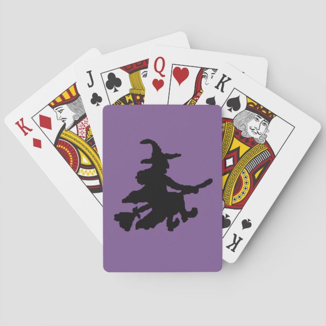 Flying Witch Black on Purple Playing Cards (Back)