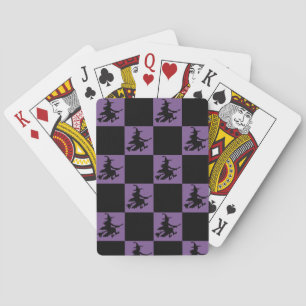 Flying Witch Black & Purple Chequered Playing Cards