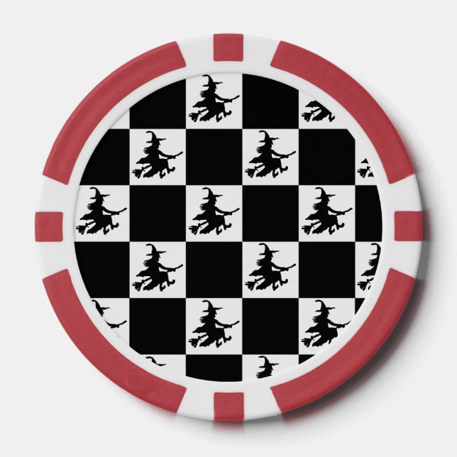Flying Witch Black & White Chequered Poker Chips (Front)