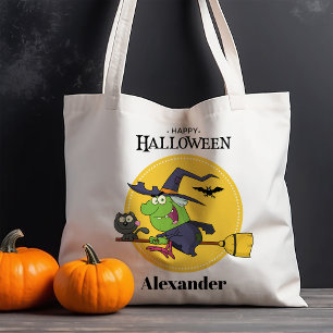Flying Witch Broomstick Personalised Halloween Tote Bag