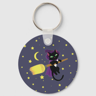 Flying Witch Cat Key Ring