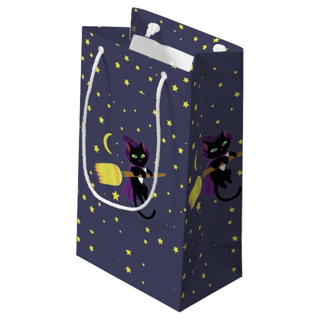 Flying Witch Cat Small Gift Bag (Back Angled)