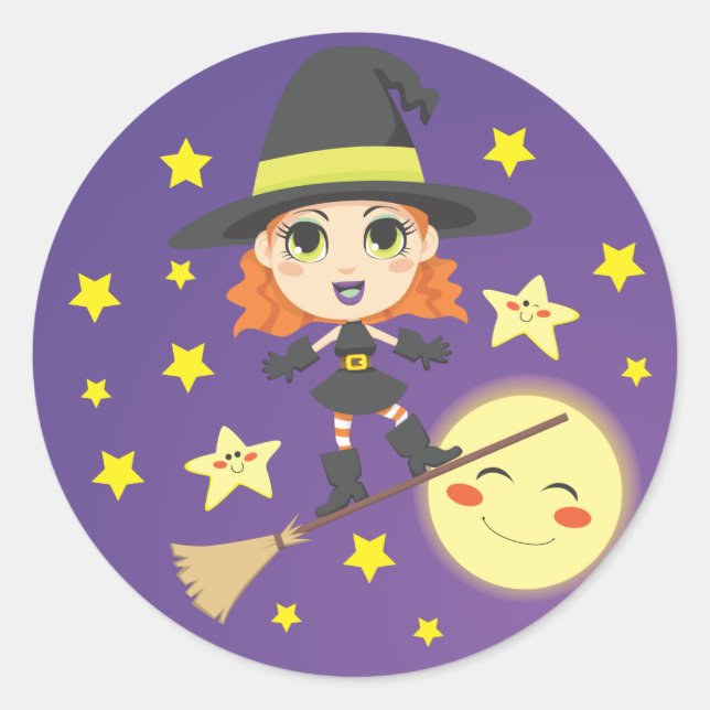Flying Witch Classic Round Sticker (Front)