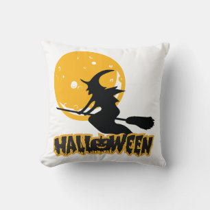 Flying Witch Full Moon Halloween Graphic Silhouett Cushion