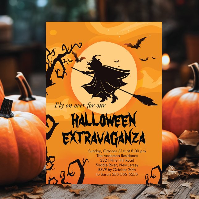 Flying Witch Halloween Costume Party Invitations (Creator Uploaded)