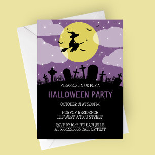 Flying Witch Halloween Party Invitation