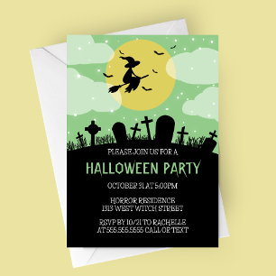 Flying Witch Halloween Party Invitation