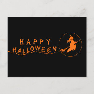 Flying Witch Halloween Postcard, Black/Orange Postcard