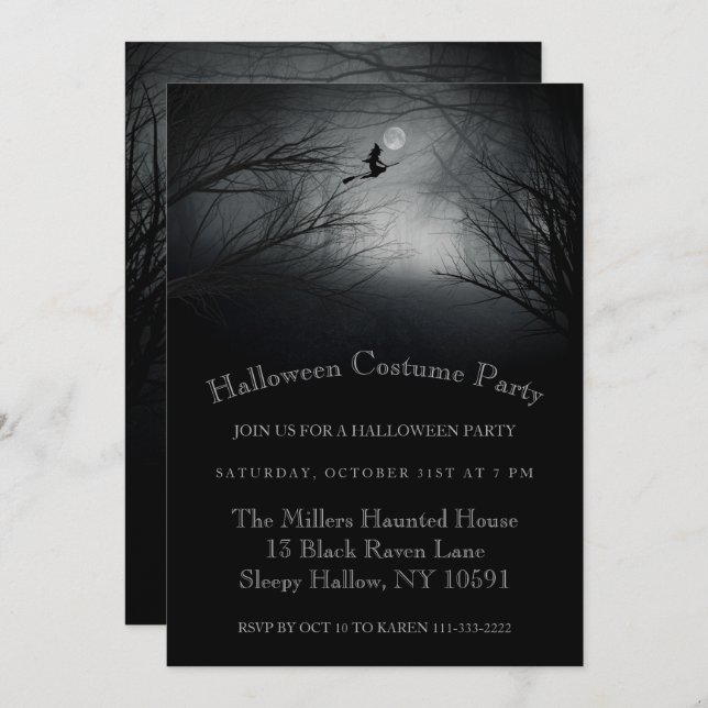 Flying Witch Haunted Halloween Party Invitation (Front/Back)