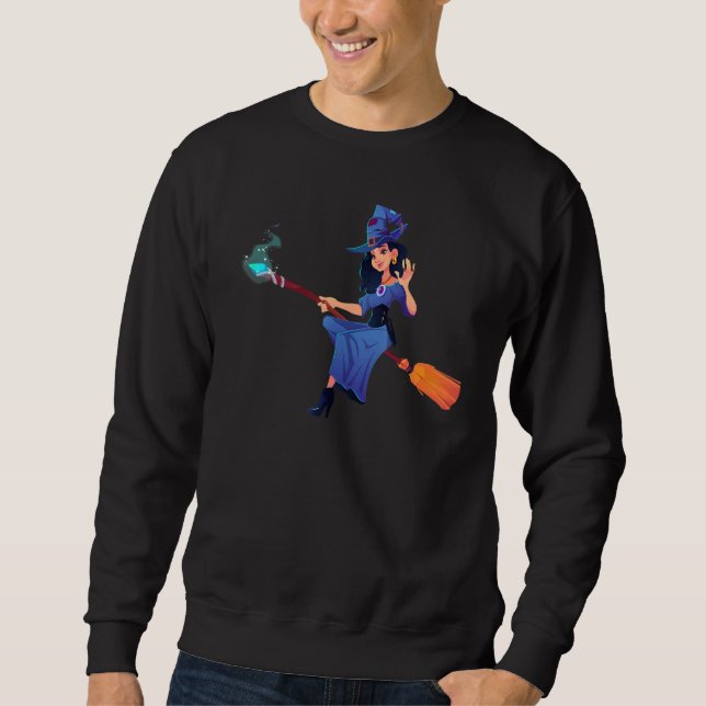 Flying Witch Magic Broomstick Mystic Halloween Sweatshirt (Front)