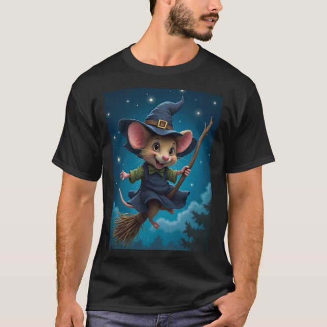 Flying – Witch Mouse Halloween TinyFur Shirt (Front)