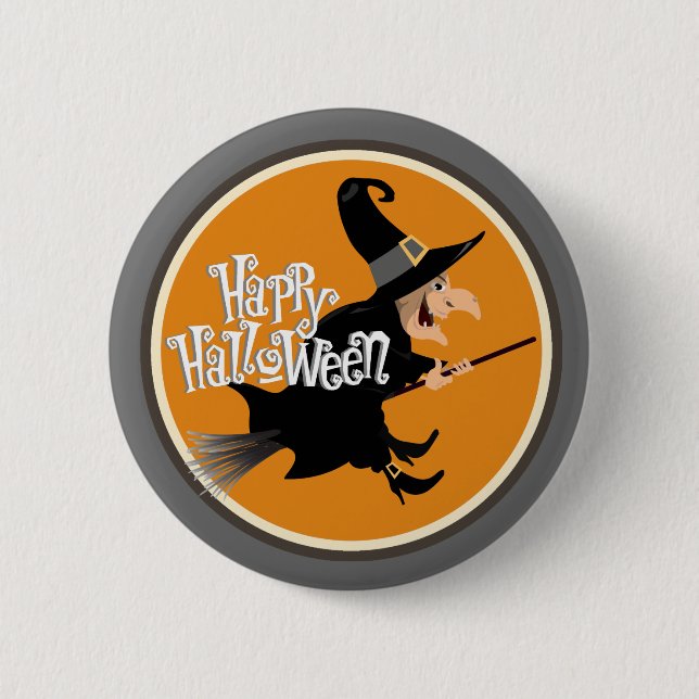 Flying Witch on Broom Halloween 6 Cm Round Badge (Front)
