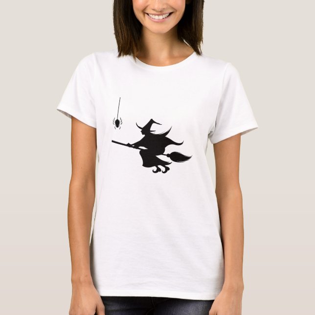 Flying Witch On Broom Halloween Design T-Shirt (Front)