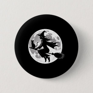 Flying Witch On Broomstick Halloween Full Moon 6 Cm Round Badge