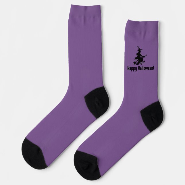 Flying Witch on Purple - Happy Halloween -  Socks (Left)