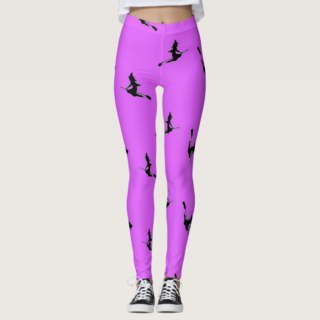 Flying witch on purple leggings (Front)